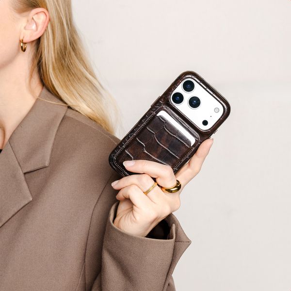Selencia Croco Card Holder with MagSafe - Choco Brown