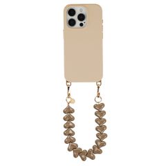 Selencia Rivièra MagSafe Backcover met afneembare haakjes voor de Apple iPhone 15 Pro - Milky Latte + Lova Polskoord - Mocha Brown