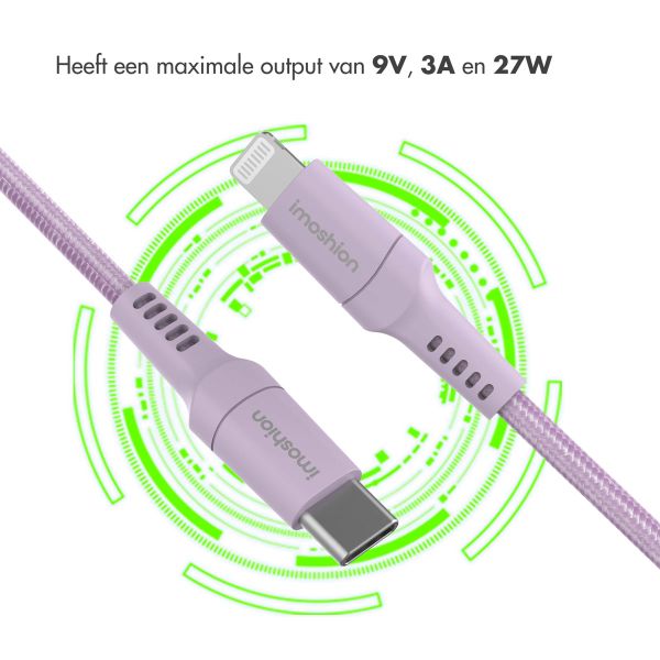 imoshion Lightning naar USB-C kabel - Non-MFi - Gevlochten textiel - 2 meter - Lila