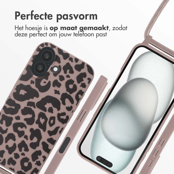 imoshion Siliconen design hoesje met koord iPhone 16 - Animal Pink