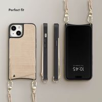 Selencia Nova Croco Phone Case with Cord and Card Holder Apple iPhone 15 - Beige