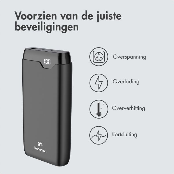 imoshion Powerbank 27.000 mAh + Accezz Ultra Slim GaN Oplader + Accezz USB-C naar USB-C kabel - 1 meter - Zwart