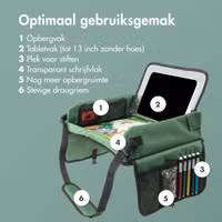 imoshion Reistafel - tablethouder auto - 7 opbergvakken - inclusief 2 kleurplaten - Groen