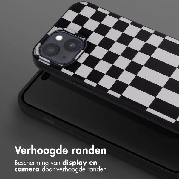 Selencia Siliconen design hoesje met afneembaar koord iPhone 15 Plus - Irregular Check Black