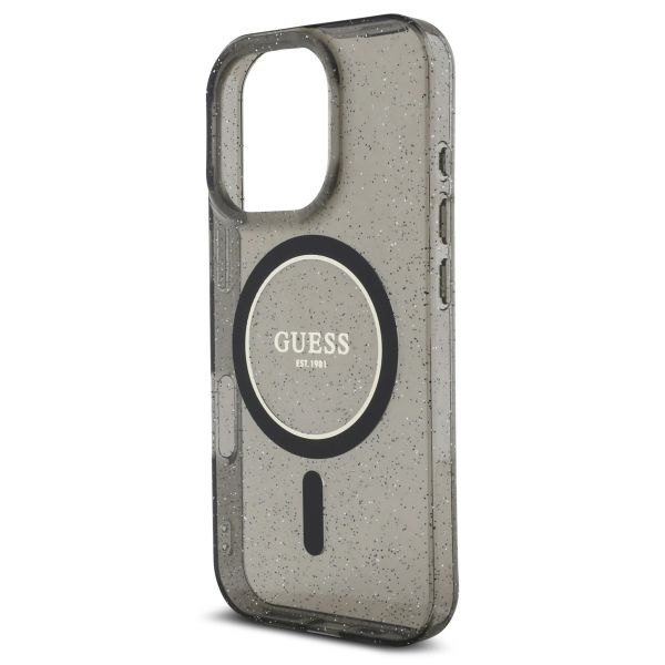 Guess MagSafe IML Glitter Case met beads strap Apple iPhone 16 Pro - Zwart