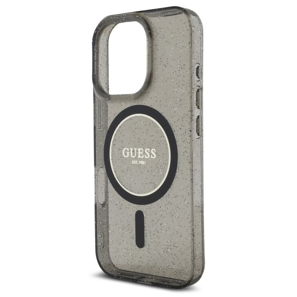 Guess MagSafe IML Glitter Case met beads strap iPhone 16 Pro - Black