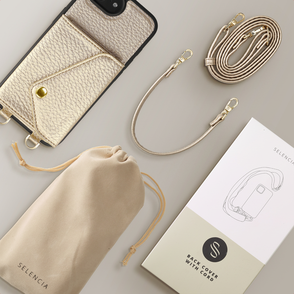 Selencia Sera Phone Case with Cord and Envelope Card Holder Apple iPhone 17e / 16e - Champagne