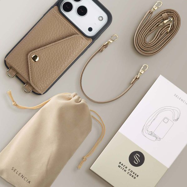 Selencia Sera Phone Case with Cord and Envelope Card Holder Apple iPhone 17 Pro - Taupe