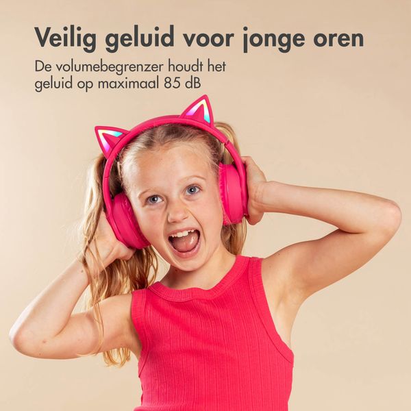 imoshion Draadloze Kinderkoptelefoon LED Light Cat Ear - Decibelbegrenzer - Met AUX kabel - Hot Pink