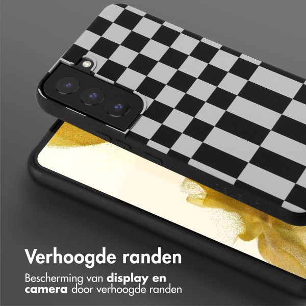 Selencia Siliconen design hoesje met afneembaar koord Samsung Galaxy S22 - Irregular Check Black