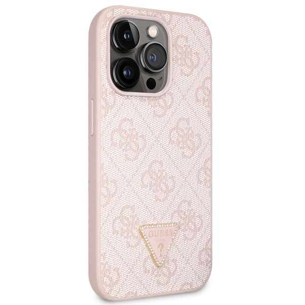 Guess 4G Logo Triangle Strass Backcover iPhone 15 Pro - Roze