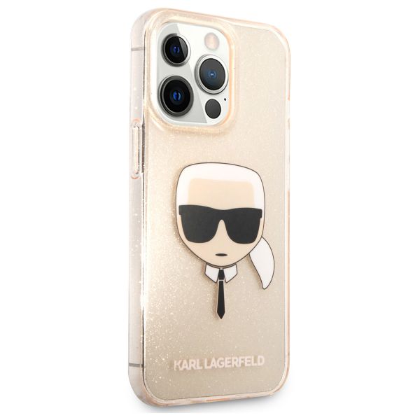 Karl Lagerfeld Karl's Head Silicone Backcover Glitter iPhone 13 Pro - Transparant Goud