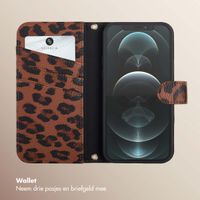 Selencia Sabi Bookcase met Panterprint Apple iPhone 12 (Pro) - Mocha Brown