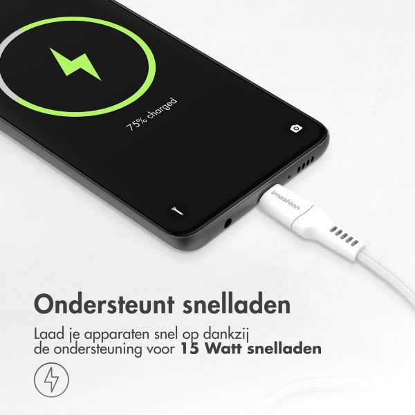 imoshion Lightning naar USB kabel - Non-MFi - Gevlochten textiel - 2 meter - Wit