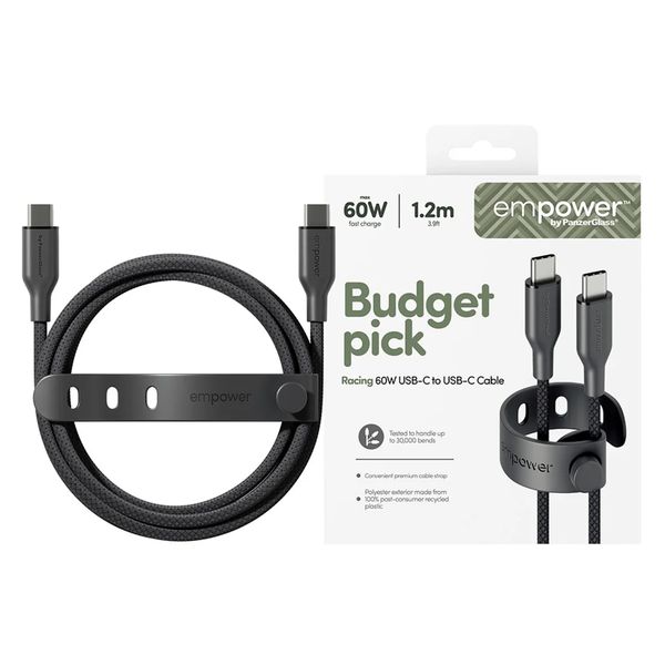 Empower by PanzerGlass Racing USB-C naar USB-C Oplaadkabel - 60W - 1,2 meter - Space Black