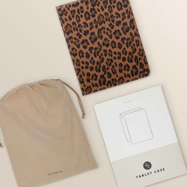 Selencia Sabi Bookcase with Leopard Print Apple iPad 11 (2025) 11 inch A16 / iPad 10 (2022) 10.9 inch - Mocha Brown