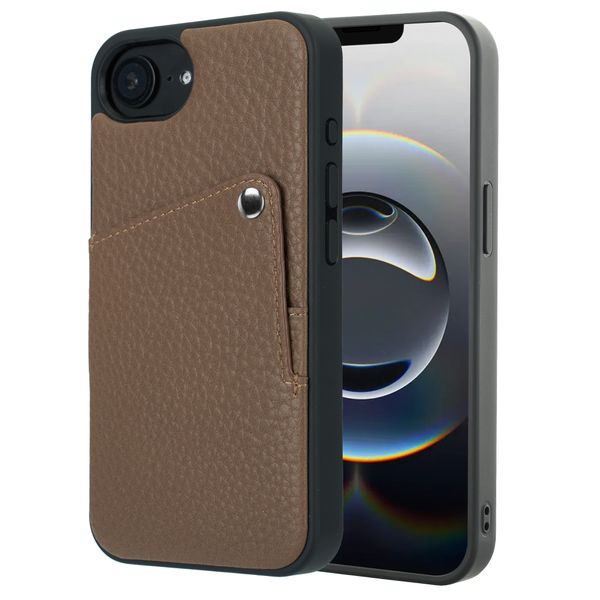 Selencia Riva Backcover met Pashouder Apple iPhone 17e / 16e - Mocha Brown