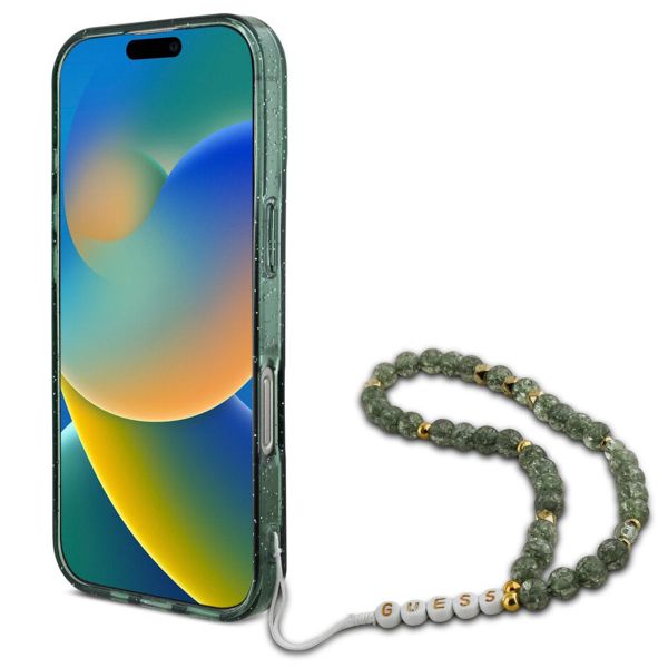 Guess MagSafe IML Glitter Case met beads strap Apple iPhone 16 Pro - Green