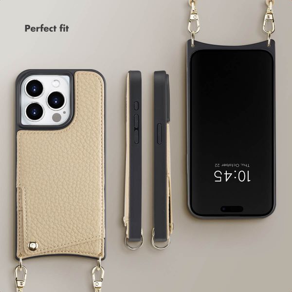 Selencia Nova Phone Case with Cord and Card Holder Apple iPhone 15 Pro - Beige
