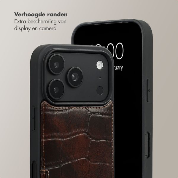 Selencia Nova Croco Telefoonhoes met Koord en Pashouder Apple iPhone 18 Pro Max / 17 Pro Max - Choco Brown