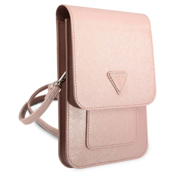 Guess Saffiano Triangle telefoontasje - Geschikt voor smartphones tot 7 inch - Roze