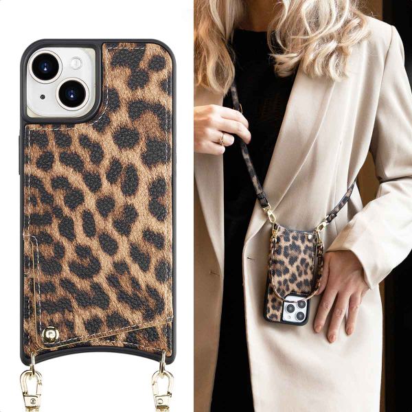 Selencia Nova Phone Case with Cord and Card Holder Apple iPhone 15 - Leopard