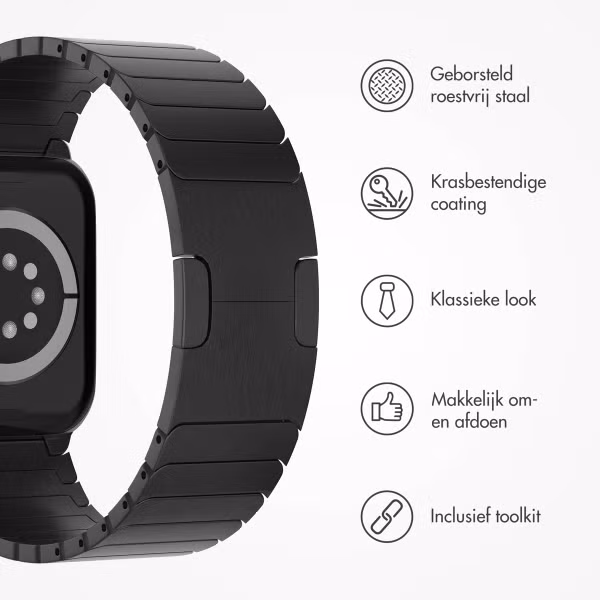 Selencia Stalen schakelband Apple Watch Series 1 t/m 9 / SE (38/40/41 mm) | Series 10 / 11 (42 mm) - Zwart