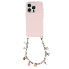 Selencia Rivièra MagSafe Backcover met afneembare haakjes voor de Apple iPhone 15 Pro - Sorbet Pink + Chain Charm - Silver
