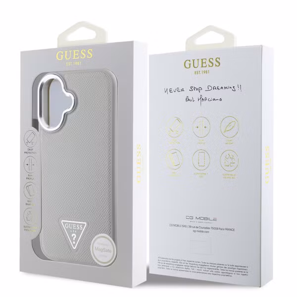 Guess Grained Triangle Case MagSafe Apple iPhone 16 - Beige
