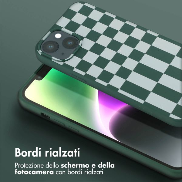 Selencia Siliconen design hoesje met afneembaar koord Apple iPhone 14 Plus - Irregular Check Green