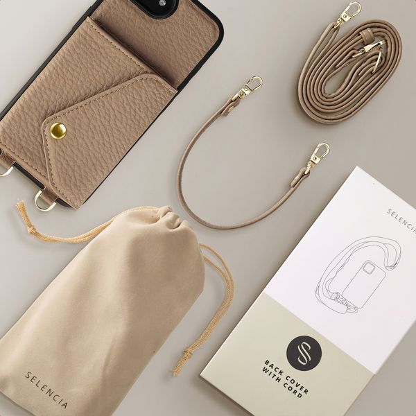 Selencia Sera Phone Case with Cord and Envelope Card Holder Apple iPhone 17e / 16e - Taupe