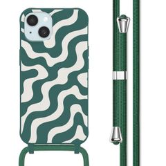 imoshion Siliconen design hoesje met koord Apple iPhone 15 - Petrol Green Groovy