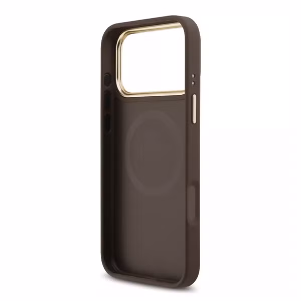 Guess Classic Strass Logo Leather Backcover met MagSafe Apple iPhone 17 Pro Max - Bruin