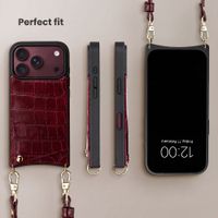 Selencia Nova Croco Phone Case with Cord and Card Holder Apple iPhone 18 Pro / 17 Pro - Burgundy