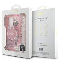 Guess MagSafe IML Flowers Case met beads strap Apple iPhone 15 Pro - Pink