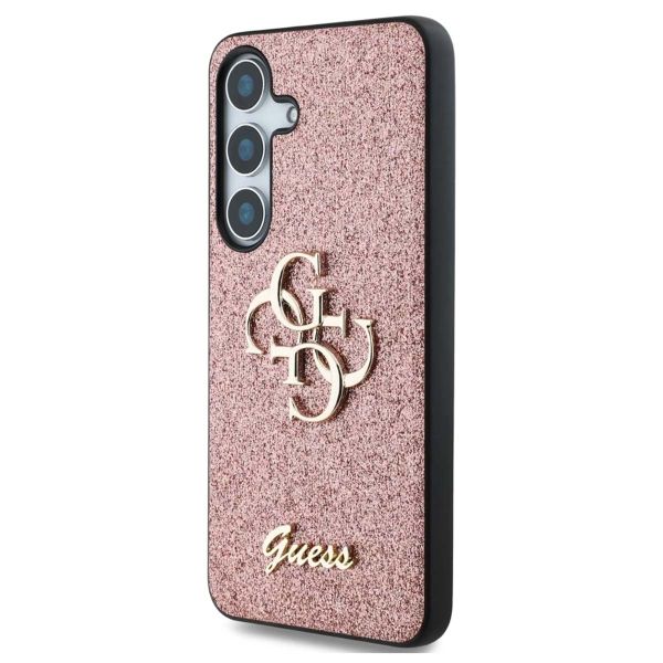 Guess 4G Metal Logo Glitter Backcover Samsung Galaxy S25 Plus - Roze