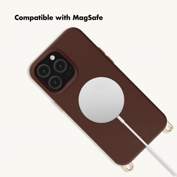 Selencia Rivièra MagSafe Back Cover with detachable hooks Apple iPhone 14 Pro - Choco Brown