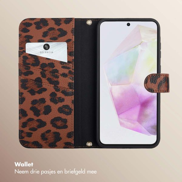 Selencia Sabi Bookcase met Panterprint Samsung Galaxy A35 - Mocha Brown