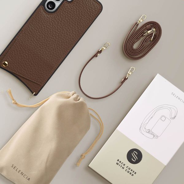 Selencia Nova Telefoonhoes met Koord en Pashouder Samsung Galaxy S25 FE - Mocha Brown
