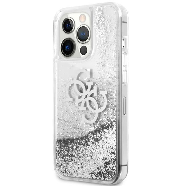 Guess 4G Logo Liquid Glitter Backcover iPhone 13 Pro - Silver