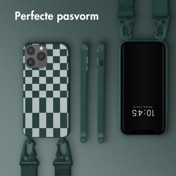 Selencia Siliconen design hoesje met afneembaar koord Apple iPhone 13 Pro Max - Irregular Check Green