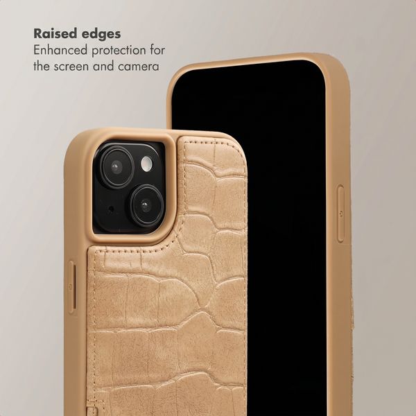 Selencia Nova Croco Phone Case with Cord and Card Holder Apple iPhone 15 - Toasted Almond