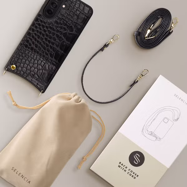 Selencia Nova Croco Telefoonhoes met Koord en Pashouder Samsung Galaxy A37 (5G) - Zwart