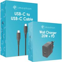 imoshion Oplader met USB-C naar USB-C kabel - Gevlochten textiel - 20 Watt - 2 meter - Zwart
