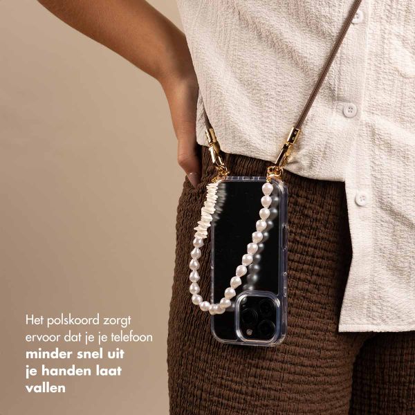 Selencia Telefoonkoorden Set met Parels en Schelpen - Mocha Brown