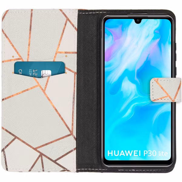 imoshion Design Softcase Bookcase Huawei P30 Lite - White Graphic