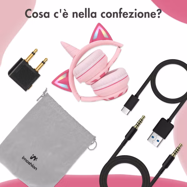 imoshion Draadloze Kinderkoptelefoon Unicorn LED Light - Decibelbegrenzer - Met AUX kabel - Pink / Hot Pink