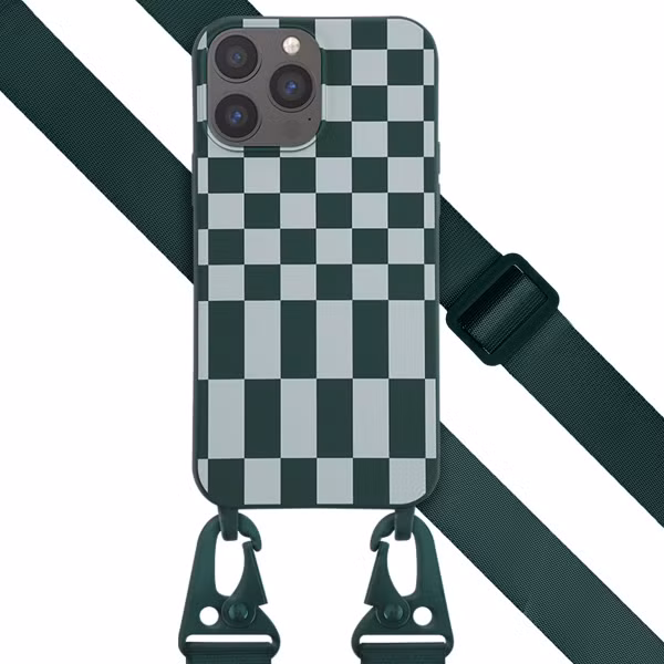 Selencia Siliconen design hoesje met afneembaar koord Apple iPhone 13 Pro Max - Irregular Check Green
