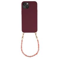 Selencia Rivièra MagSafe Backcover met afneembare haakjes voor de Apple iPhone 14 / 13 - Bold Burgundy + Sorbet Pop Polskoord - Pink