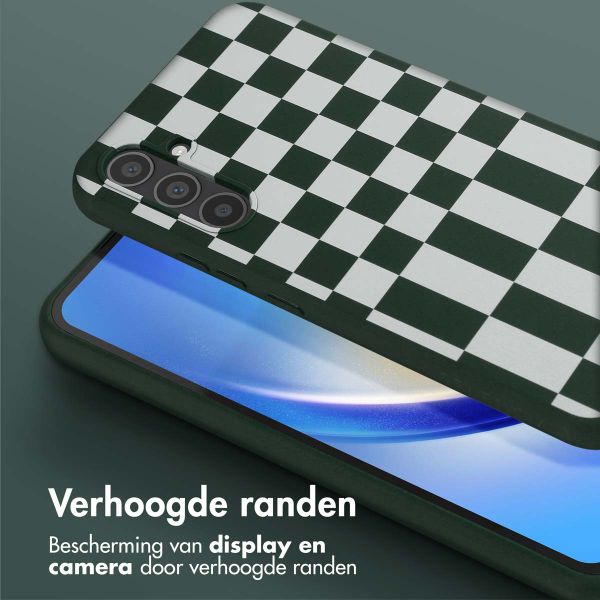 Selencia Siliconen design hoesje met afneembaar koord Samsung Galaxy A34 (5G) - Irregular Check Green